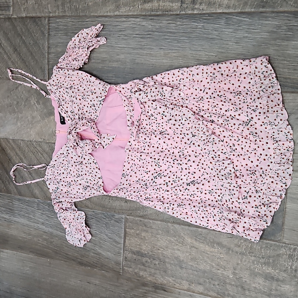 Kittenish Pink Floral Cutout Dress